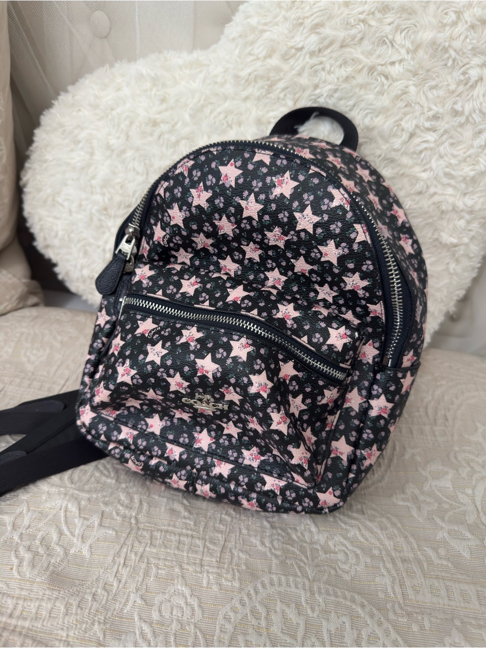 Coach Black Mini Backpack with Pink Star Print